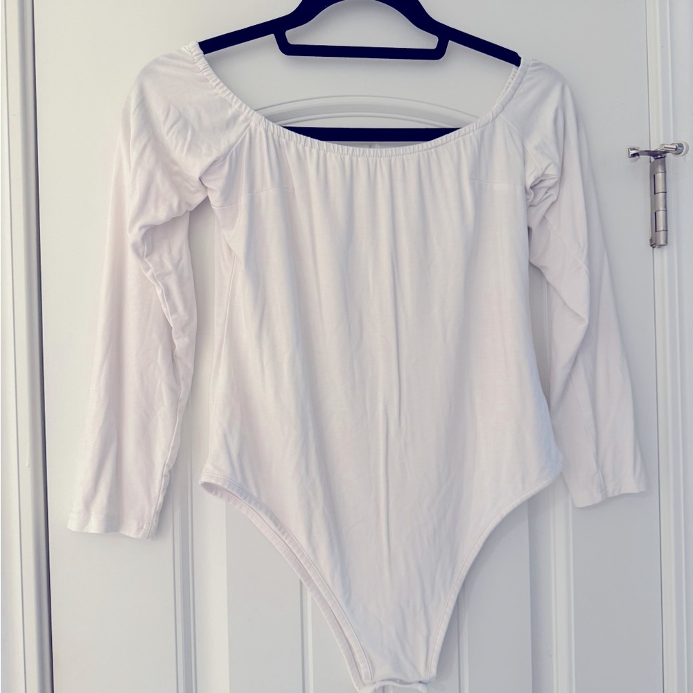 White Off The Shoulder Long Sleeve Bodysuit